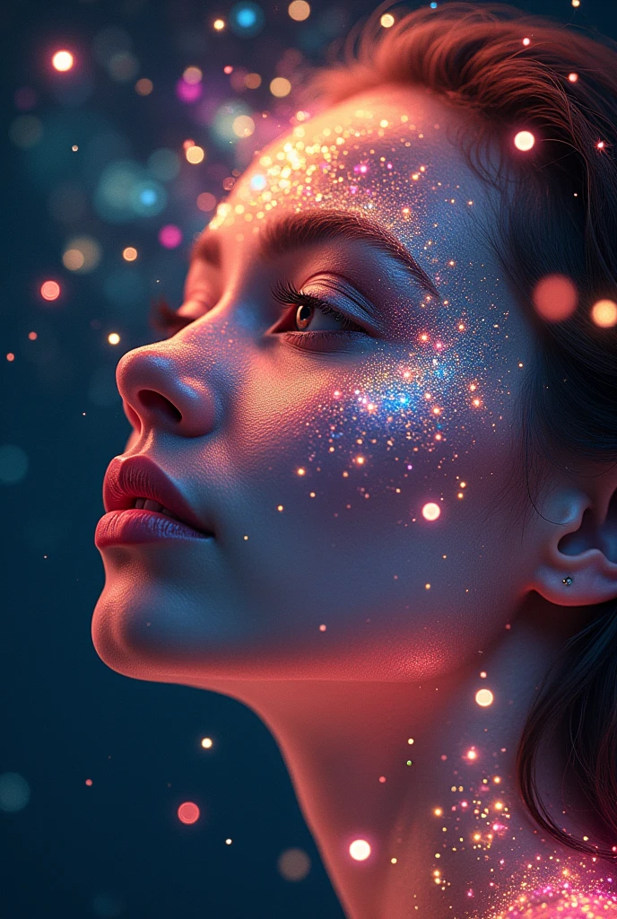 pov, colorful fireworks blooming in the night sky resemble the face of a beautiful woman, ultra detailed