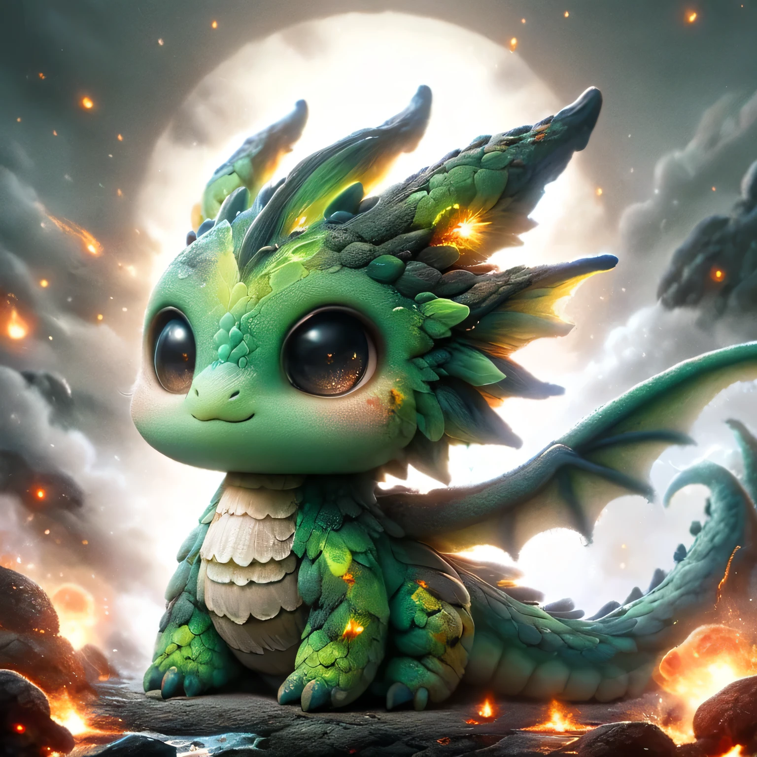 Flame-Lava Dragon, Lovely, Xiaolong, wing, Nature in the background, Intricate details, Butterfly, Fantastic, fantasy, mystery, Colorful, Glowing ral mold