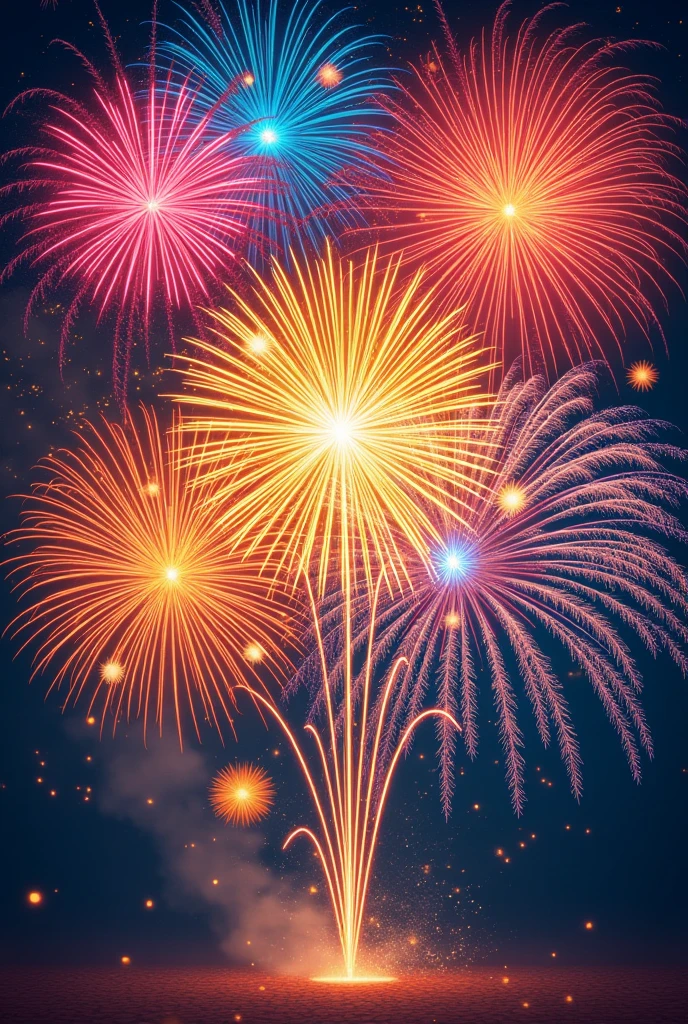 colorful, multiple fireworks, illustration, Abstract, sputtering art,