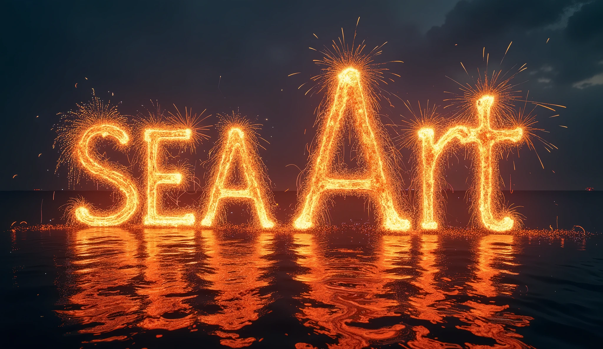 Fireworks with SeaArt letters burning