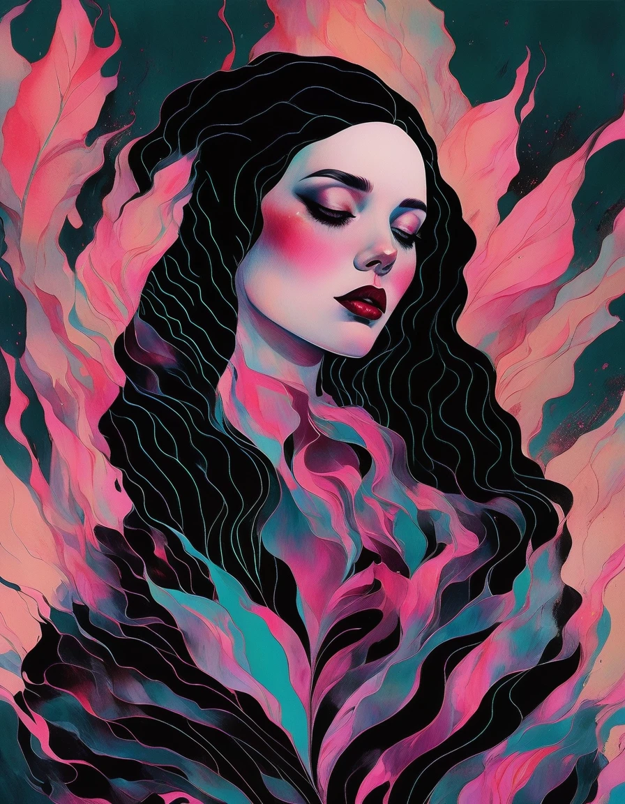 chiaroscuro technique on sensual illustration of an elegant woman, vintage horror, eerie, matte painting, by Hannah Dale, by Harumi Hironaka, extremely soft colors, vibrant, highly detailed, digital artwork, high contrast, dramatic, refined, tonal,