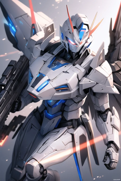 Hyperrealistic art BJ_Gundam,wings,solo,blue_eyes,holding,weapon,holding_weapon,gun,no_humans,glowing,robot,holding_gun,mecha,glowing_eyes,floating,flying,science_fiction,space,v-fin,energy_gun,mobile_suit,beam_rifle,
cinematic lighting,strong contrast,high level of detail,Best quality,masterpiece,White background,. Extremely high-resolution details,photographic,realism pushed to extreme,fine texture,incredibly lifelike,. Extremely high-resolution details,photographic,realism pushed to extreme,fine texture,incredibly lifelike,