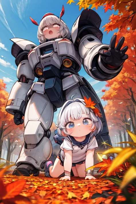  cute girl ， anime girl , Just[Super giant robot ]But... [Mecha]What is it?！！！ コツとかなんにもありません・・ 好きWhat is it?！愛What is it?！，High resolution, autumn、autumn leaves，detailed, 32K，
