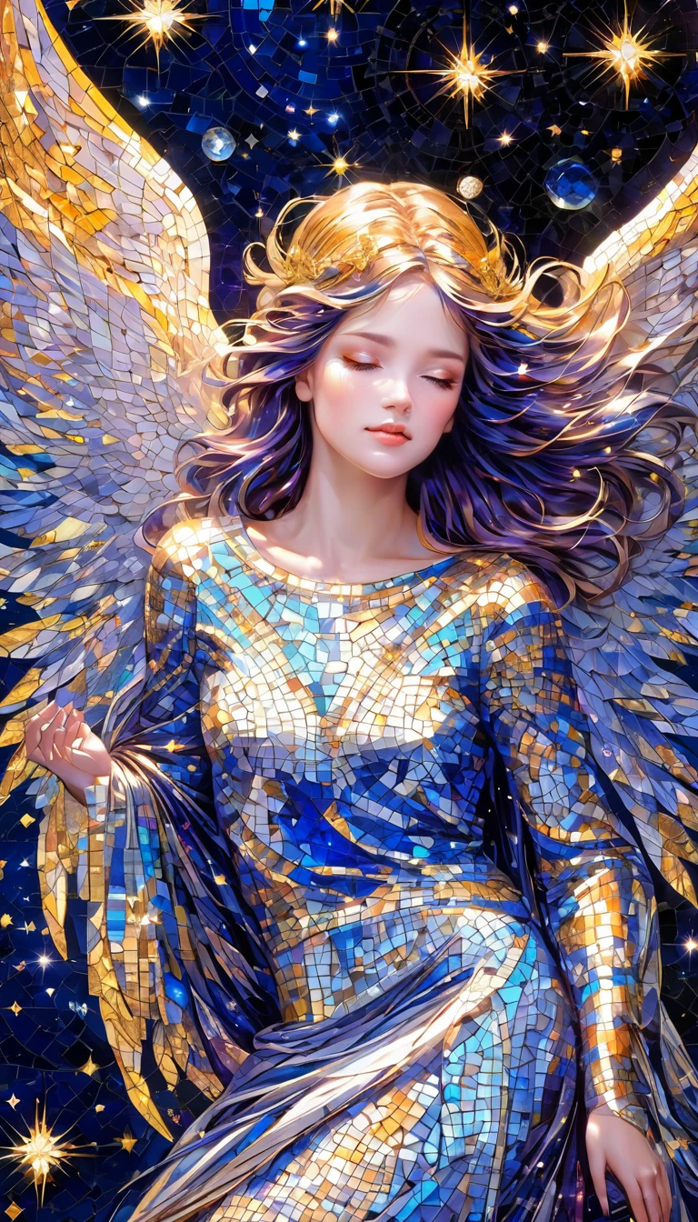 Mosaic, a cosmic angel reflecting the stars in her skin