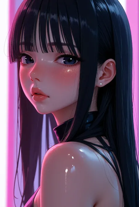 asian high school girl with big black eyes, ulzzang, portrait, (anime), manga, (3d), sexy, latex, 8ｋ,highest quality,masterpiece...