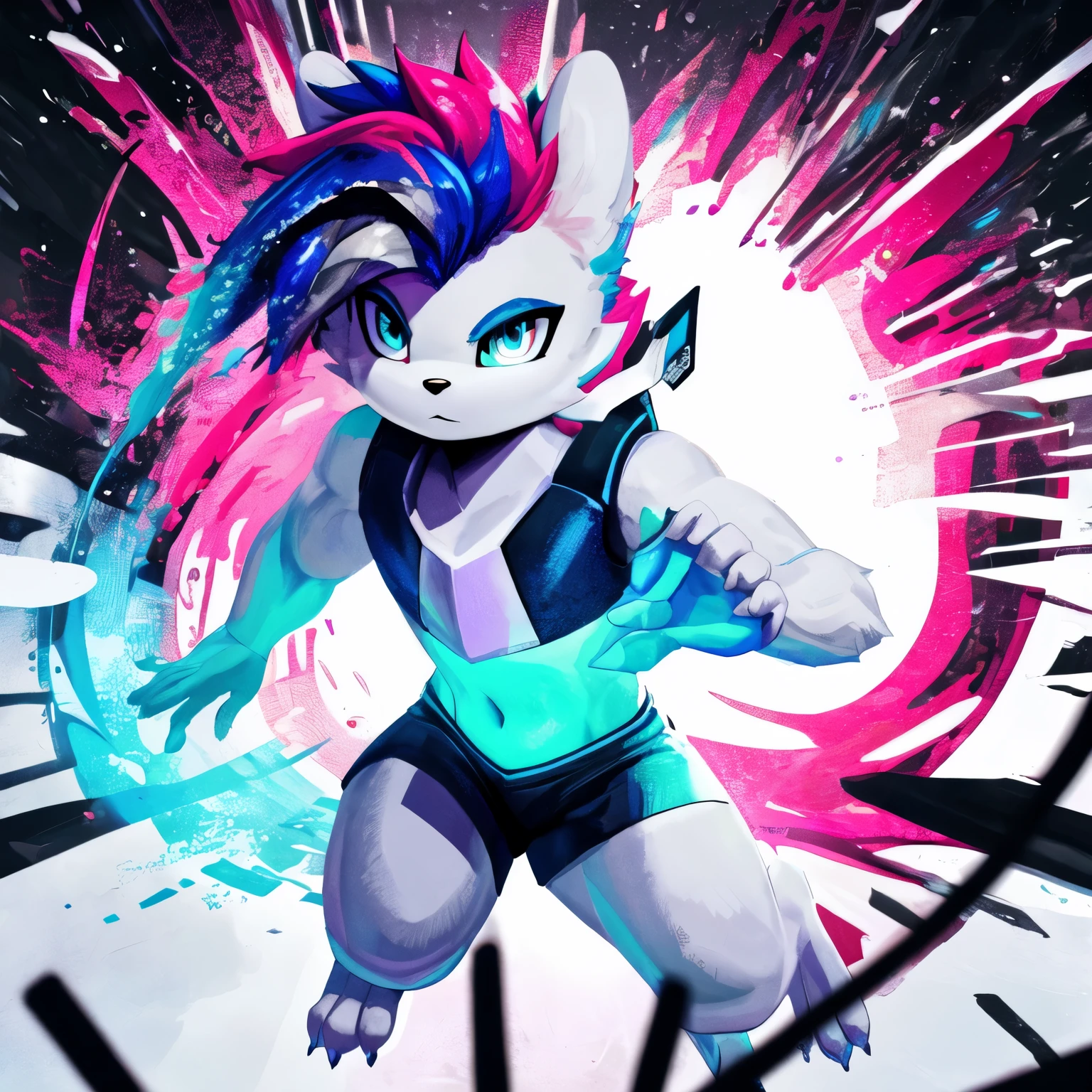  Femboy appearance , cuerpo Slugcat , ((dyed hair )) , Dynamic lighting dynamic shadows, Large 8k resolution thick anthro,  white fur background Dynamic Futuristic 