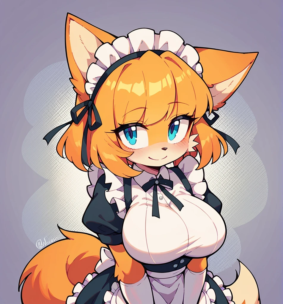 Fox ears, 1 Girl, Large Breasts, Maid uniform, smile