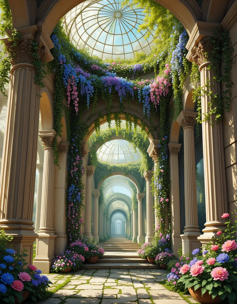 a captivating scene awaits where the rococo architectural marvels are no longer solitary; they coexist with riotous flora in an ...