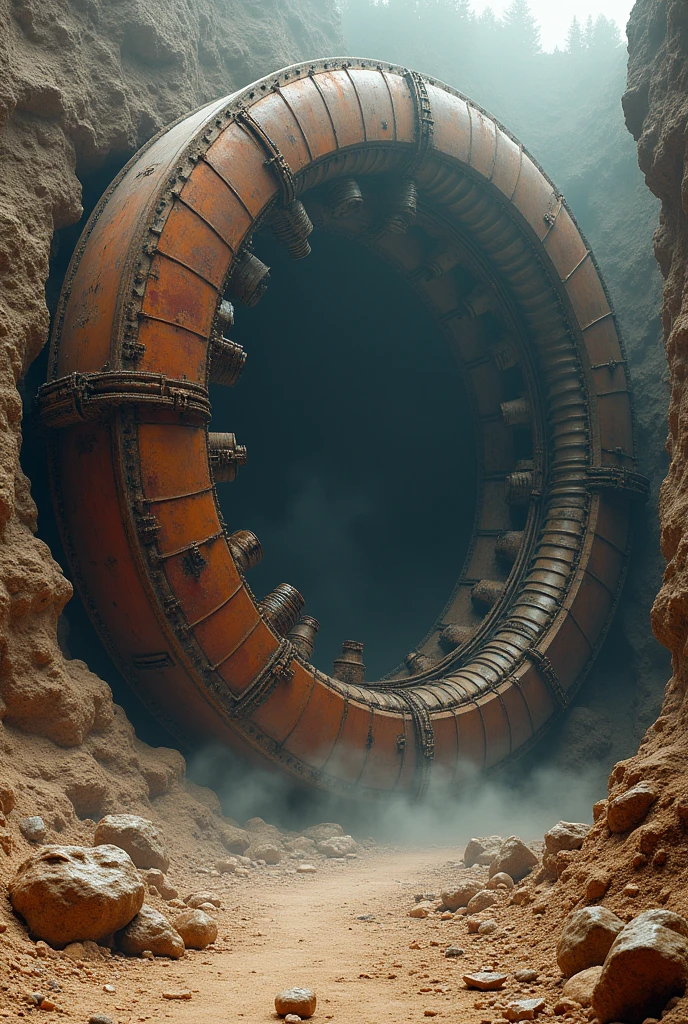  Large Particle Collider ,  Parts Rusted ,  Dirty and Abandoned , Location Apocalypse ,  Underground Destroyed ,  Dirt and debris everywhere， Complex Structured Machine 