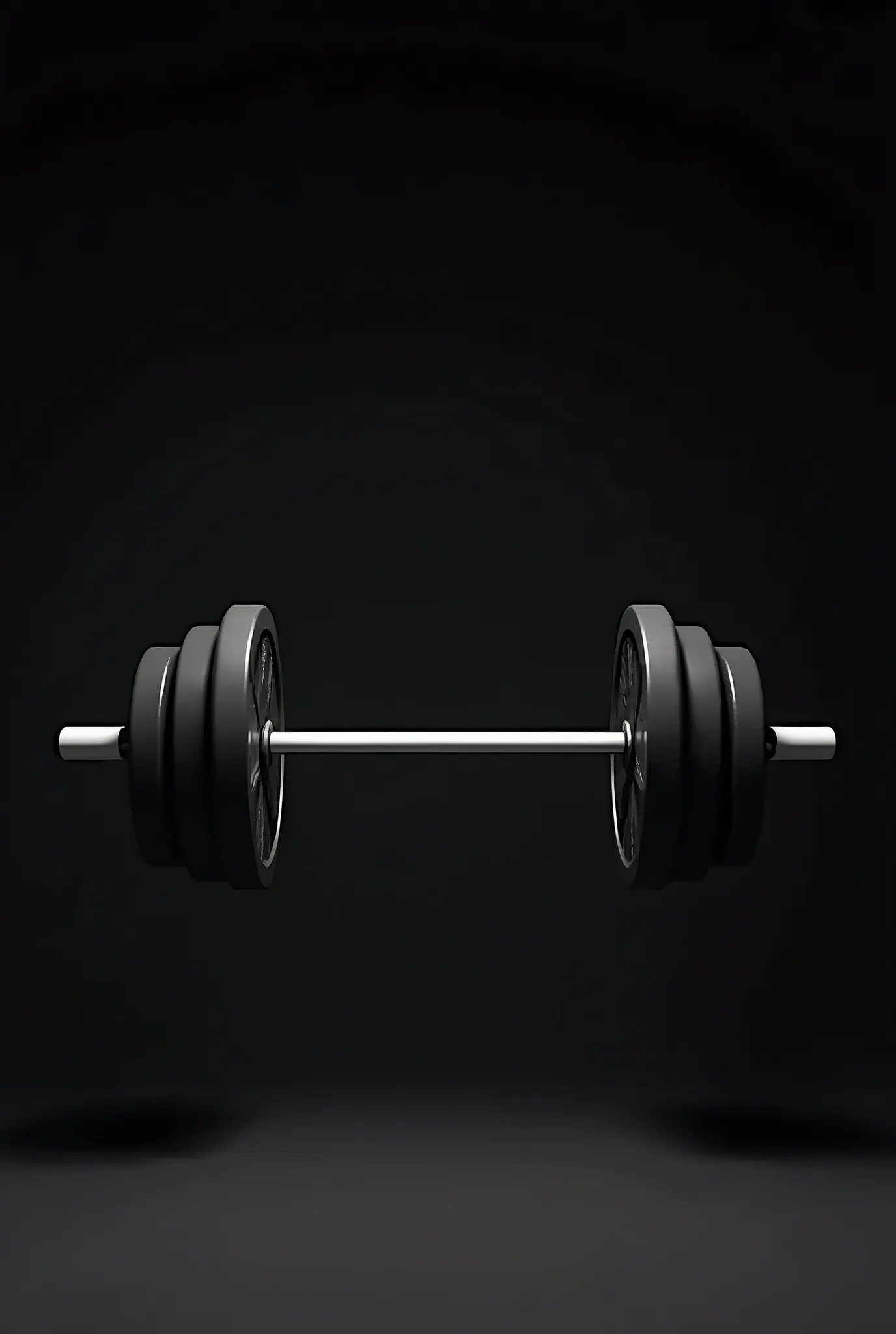 I want a black background and a drawing of a white gym bar I want it floating and with a lot of weights on it