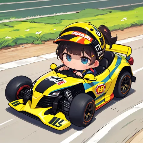 Little mascot girl, Race Track、Same size tires、Take the wheel、Go-kart、Go-kartでレース、A heated battle、cute、Chibi，