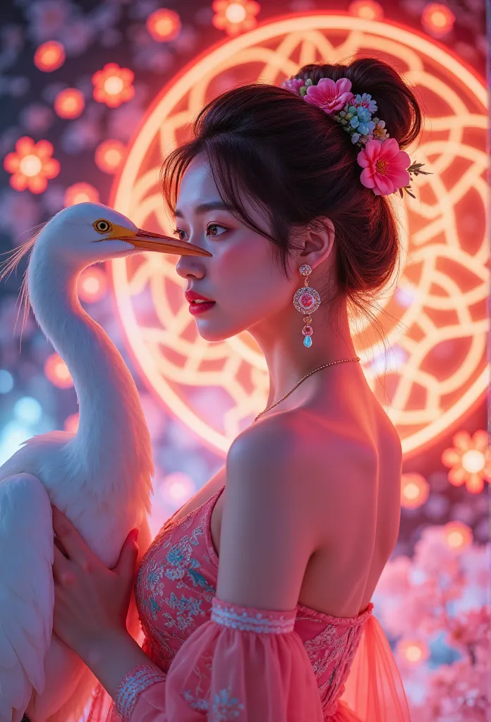 masterpiece, high quality, best quality, neon官方艺术,   beautiful and beautiful :1.2), beautiful chinese woman egret(1 girl:1.3),  ...