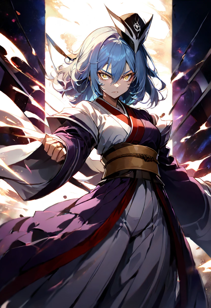 As the ninth captain of the thirteen divisions in the Bleach universe, Felicia Darkstalkers would have exceptional fighting skills and a determined personality. Her appearance would be adapted for the Bleach universe with a traditional shinigami costume, consisting of a white hakama and a dark purple kimono. She would have cascading light blue hair and intense yellow eyes, high definition 8k