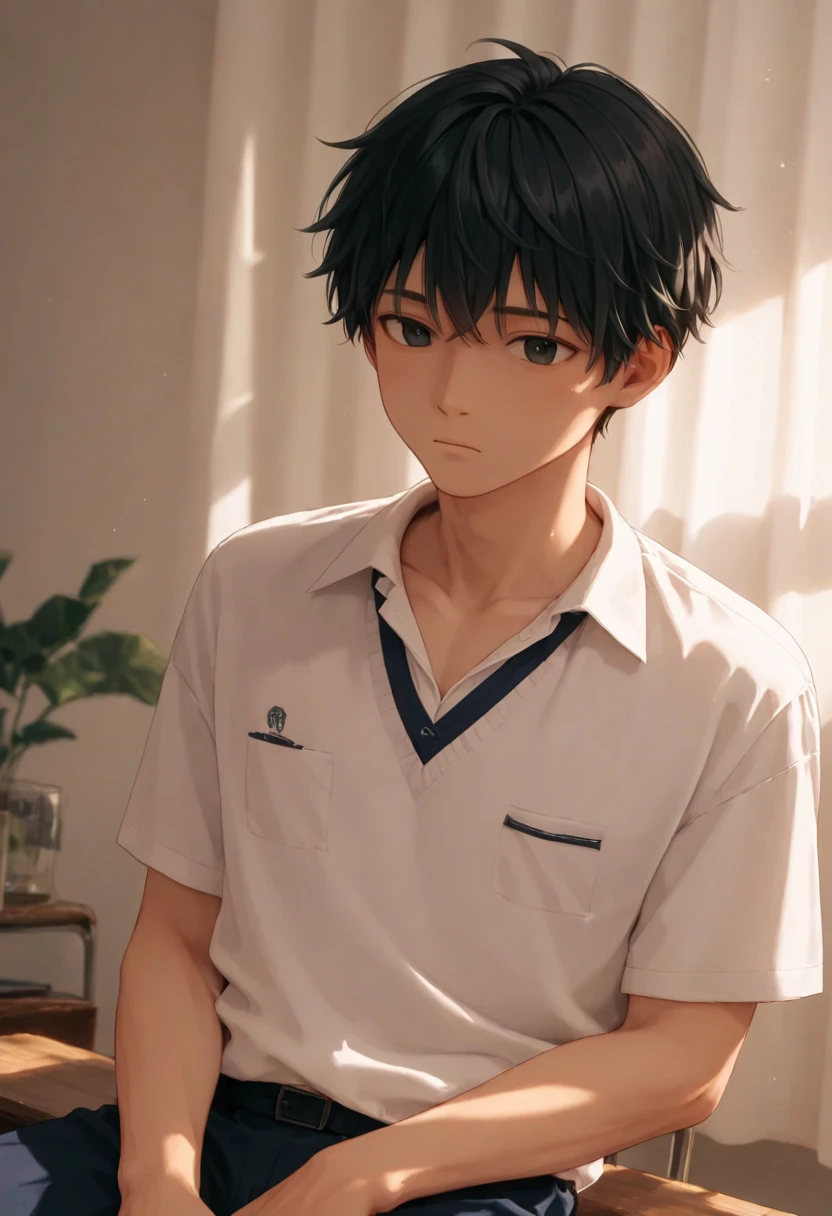  male、二人のmale、high school student、Student Uniform、whole body、Black Hair、Summer sunlight、male同士のラブシーン、male同士のアナルセックス、勃起したmale性器、Long Bangs、Black Hair、