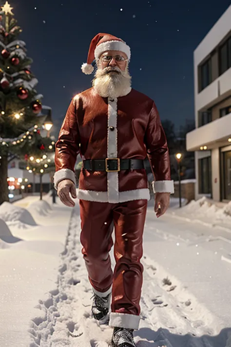 3d santa with christmas gifts walking in snow