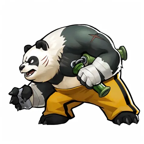 cartoon panda bear with a bottle of beer in his hand, panda, panda panda panda, fighting game character, kung fu panda, anthropomorphic badger, badger badger, aggressive pose, inspired by Wu Zhen, katana zero video game character, wielding kunai, official art, most strongest pose, a cute giant panda, official character art, fighting pose, badger