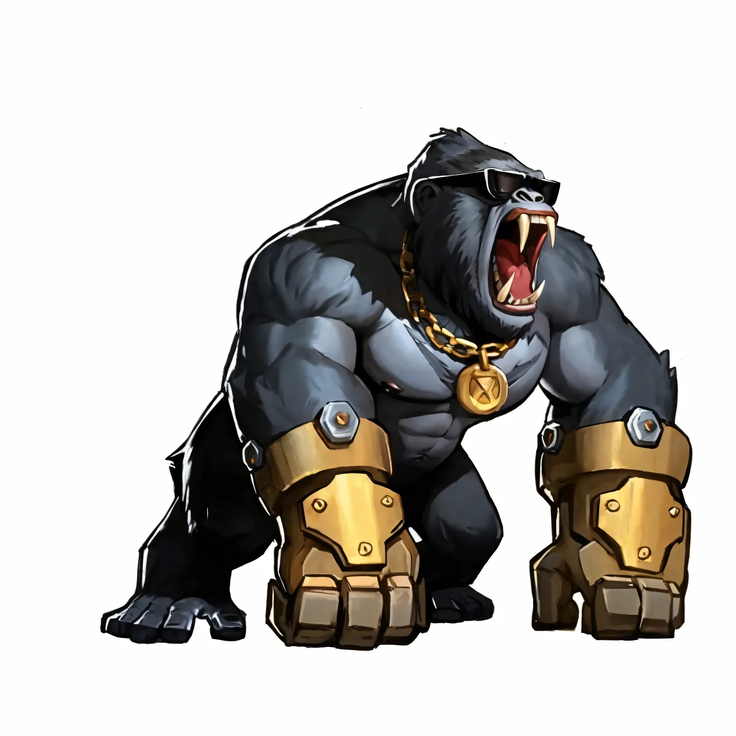 araffe with a chain and a gold chain on his neck, winston the ape from overwatch, 12k ursa, winston from overwatch, gorilla, an king kong rage on street, in style of primal apes, king kong, official character art, menacing look, doomfist from overwatch, like gorilla, humanoid monkey fantasy race, doomfist, gigantic