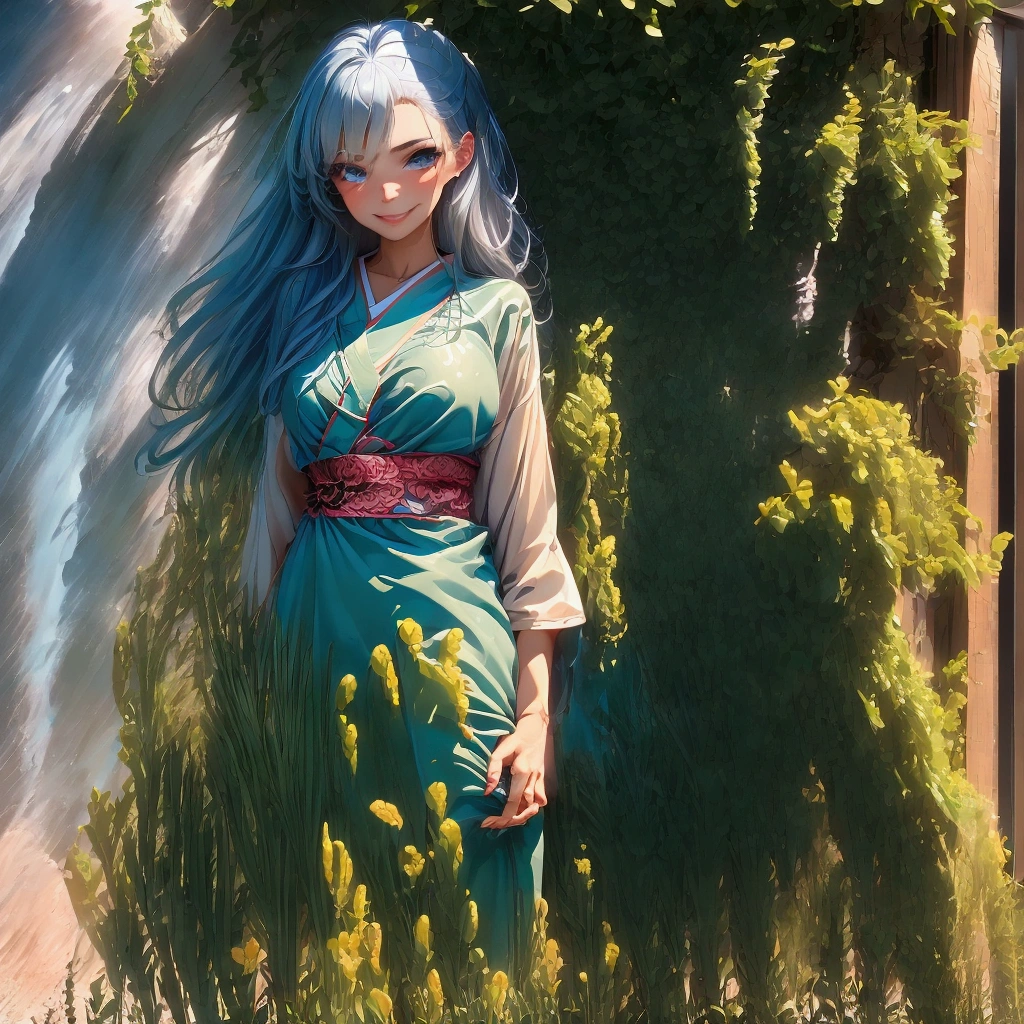 masterpiece, HD,  best quality, Nonis  , free hot springs , Fox girl, fuchsohr, foxtail,  silver blue hair ,  very very hair  ,blue-grey eyes ,  bathing in spring  ,  sake glass in hand and others on a towel, Smile ,  wolves  , green hair,  gold eyes , long hair, sake glas in der Hand,  Smilet,   focus group , 