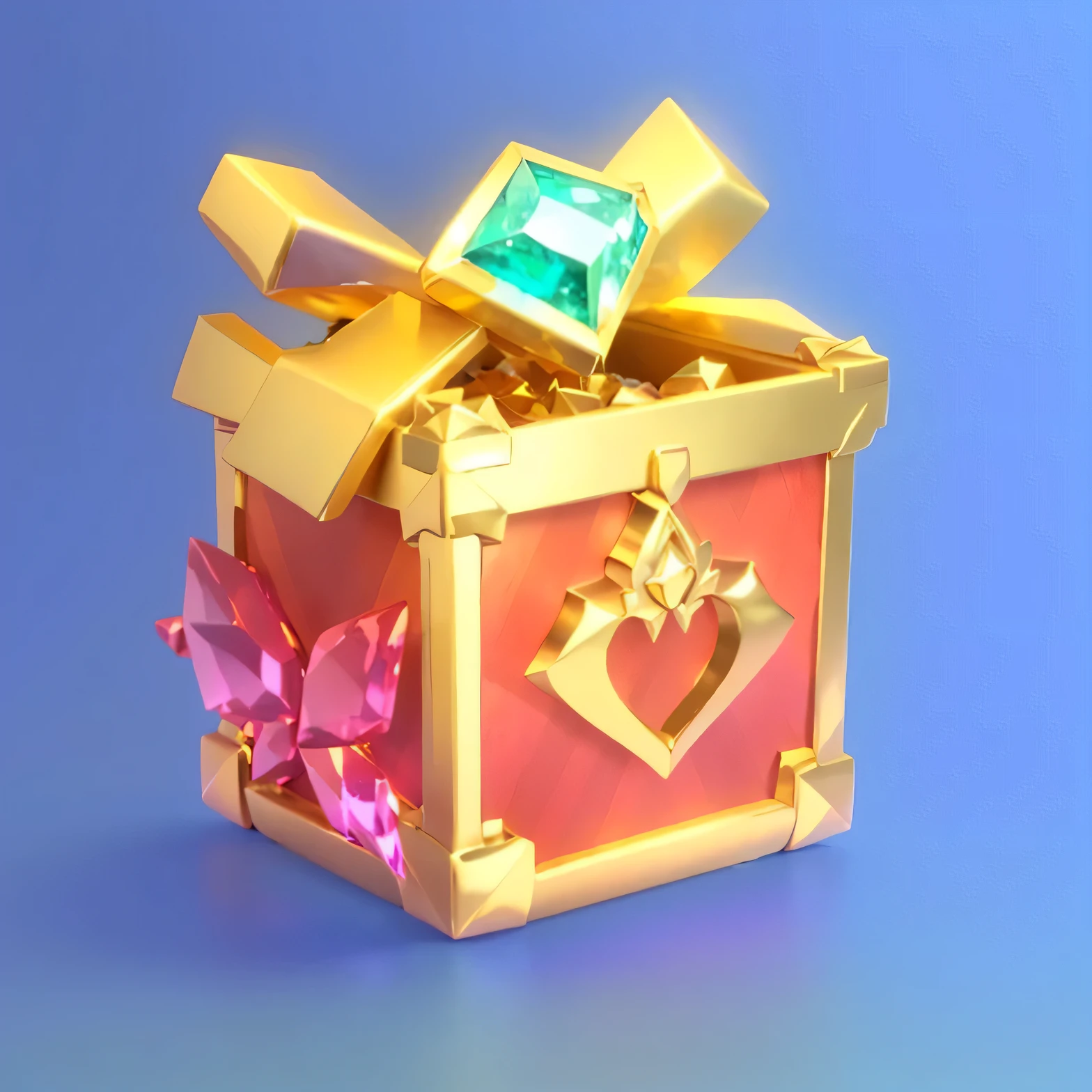  High Definition ，Clear details，Additional Details ， has a gold and red gift box with green diamonds, Loot Boxes, Gift, Presenting Magic Gems, Treasure Chests,  a 3d icon of a mobile game, Object Art, Fan box, Treasure, Treasure Chest, 9 k, , Capability Image, Magic Items, Treasure artifact,  Beginner Art , Chest,  gemstone and gold , small Chest,  gold and gemstone 