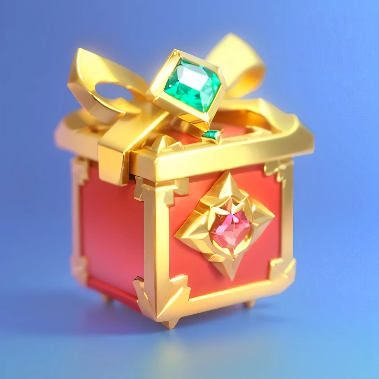  High Definition ，Clear details，Additional Details ， has a gold and red gift box with green diamonds, Loot Boxes, Gift, Presenting Magic Gems, Treasure Chests,  a 3d icon of a mobile game, Object Art, Fan box, Treasure, Treasure Chest, 9 k, , Capability Image, Magic Items, Treasure artifact,  Beginner Art , Chest,  gemstone and gold , small Chest,  gold and gemstone 