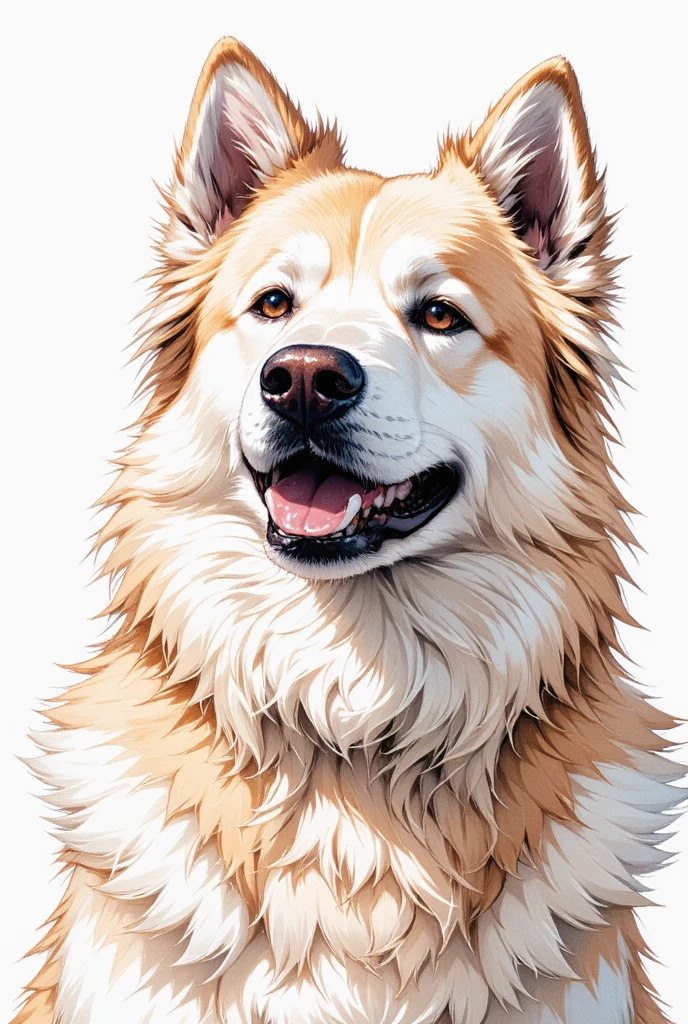 Artwork that looks like a cheap rough sketch drawn with crayons, Portrait of a fluffy large dog