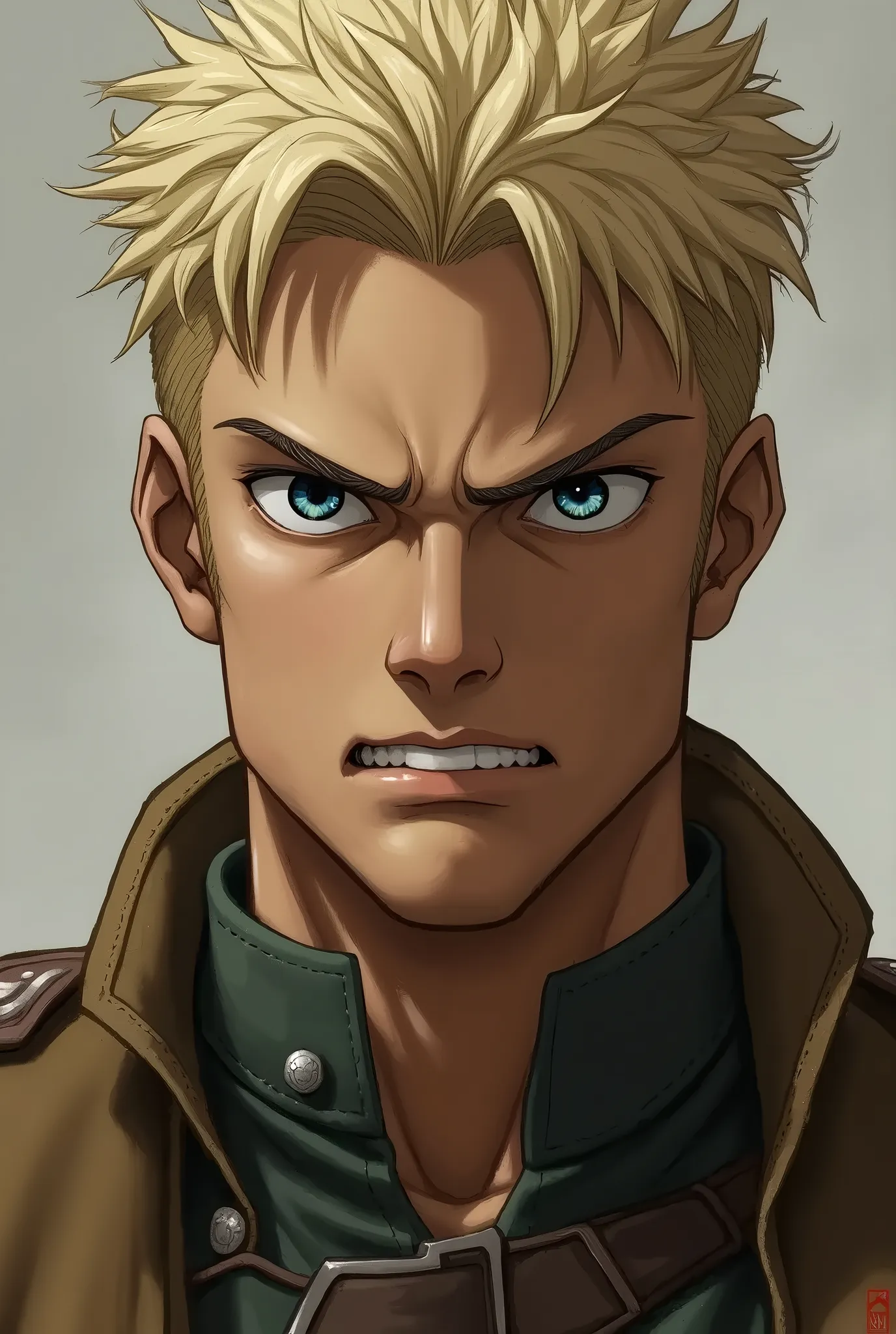 Erwin Smith from attack on titan realistic looking angry 