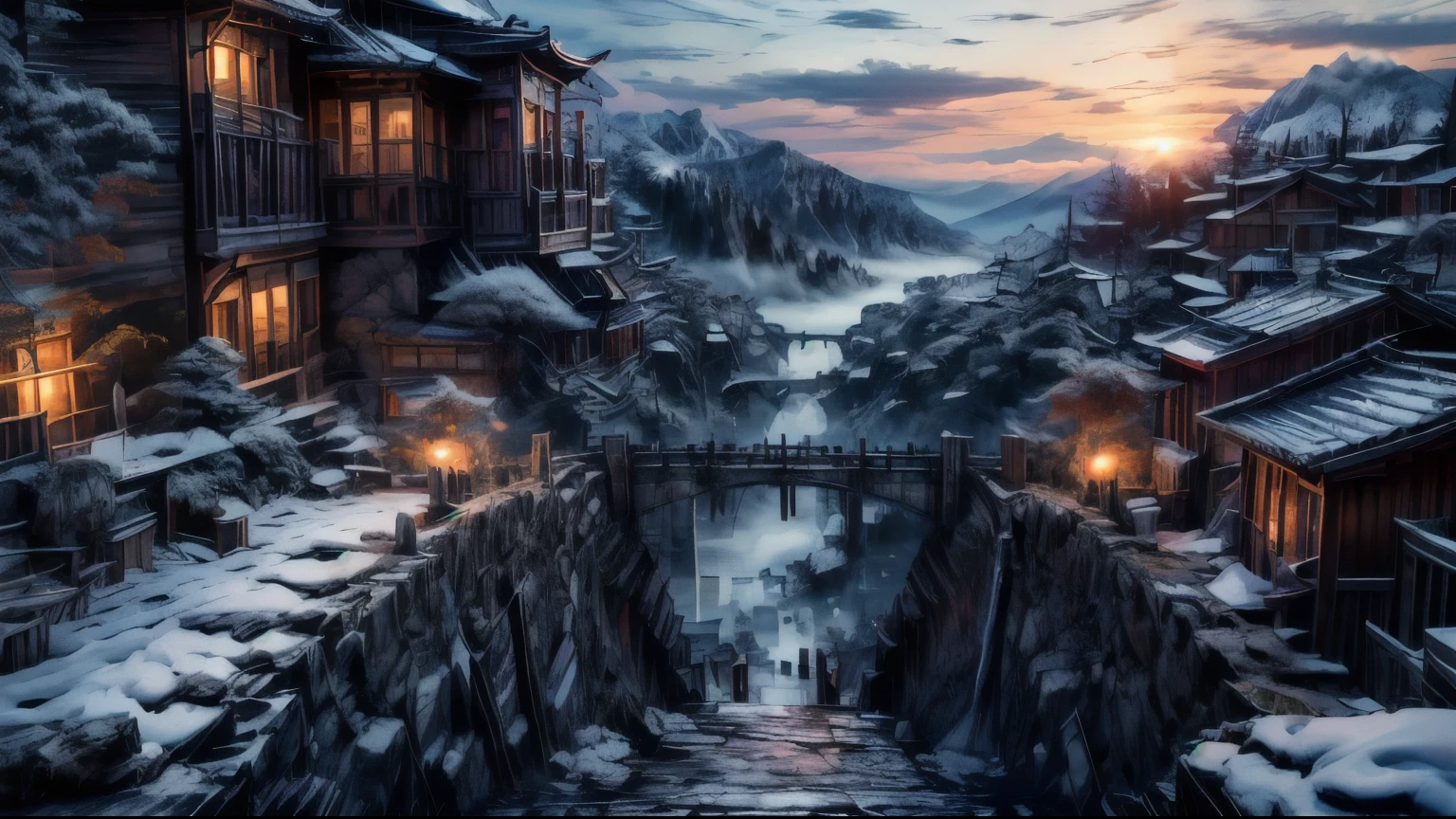 ((masterpiece:1.4,Best Quality)), cloud,  Outdoor
(Mountain々),  jump to happiness, scenery, null, winter,
(early morning:1.4),Red in the morning , high detail,  rich , 8k, high detail, wallpaper,
BJ_Ancient_city