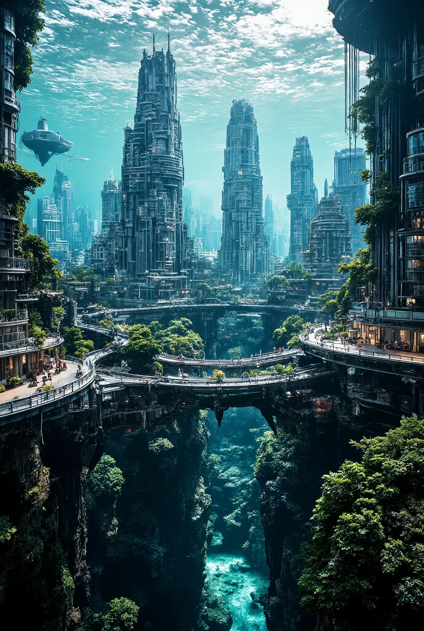 a high modern miniature underwater city, an optical zoom on a small underwater metropolis showing a modern living miniature city...