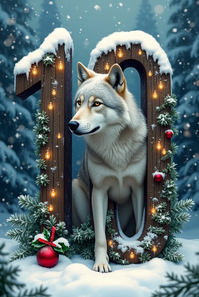 Big number 10 with wolf Christmas version