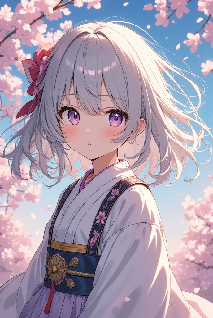  The pale lines and soft colors are like dreams, Fleeting Impressions..,One Woman、Cherry blossom background in full bloom、Gorgeous kimono、Beautiful Monster Girl、Beautiful work