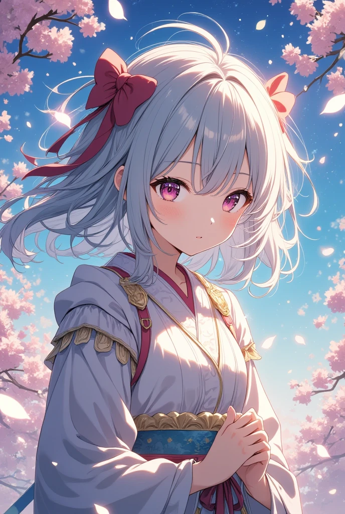  The pale lines and soft colors are like dreams, Fleeting Impressions..,One Woman、Cherry blossom background in full bloom、Gorgeous kimono、Beautiful Monster Girl、Beautiful work