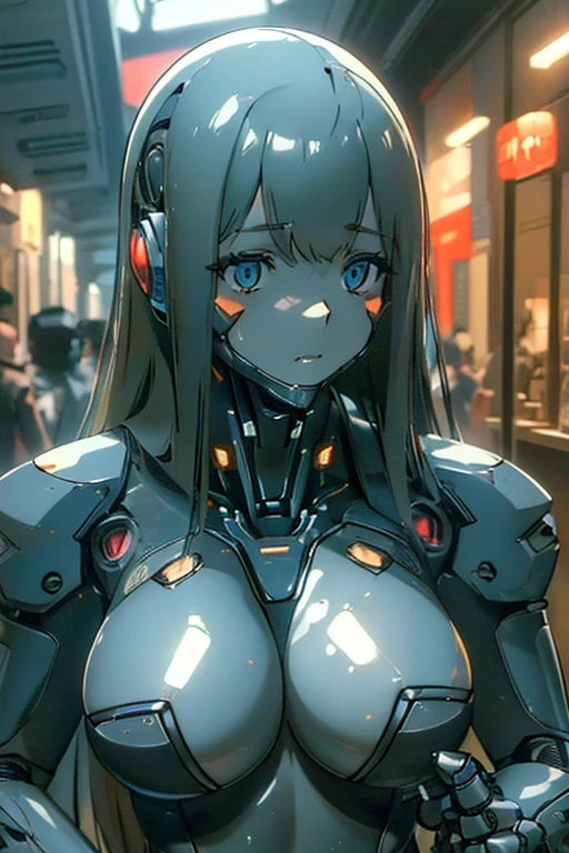 (masterpiece),(Highest quality),(Super detailed),(Best illustrations),(Best Shadow),(Absurd),(Detailed Background),(so beautiful), 16K, 8K, 4K,(Best Shadow),robotization,woman ,big bust,Robot Joint ,Metal skin,Black robot Suit,long hair,a black robot suit that covers the whole body,robot hand,cyber bodysuit,mecha head,(Detailed hands and fingers:1.2),Ball joint robot body,doll joint,beautiful face,beautiful robot girl,robotic eye,robotic hands,(no more human skin),android girl,cyborg girl,F cup, sexy body,(machine made joints:1.2),(machanical limbs:1.1),(blood vessels connected to tubes),(mechanical vertebra attaching to back),(mechanical cervial attaching to neck),F cup,no messy picture style,brainwashing,empty eyes, ((No expression,erasure of emotions))