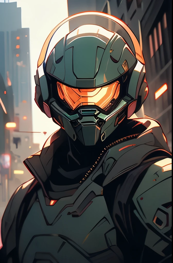 a close up of a person in a helmet in the rain, master chief, halo master chief, master chief from halo, halo infinite!!, master chief in cyberpunk city, vibrant fan art, halo, fantasy art of doom slayer, adam driver as master chief, epic art style, from doom and halo, spartan, epic video game art, odst, halo infinite