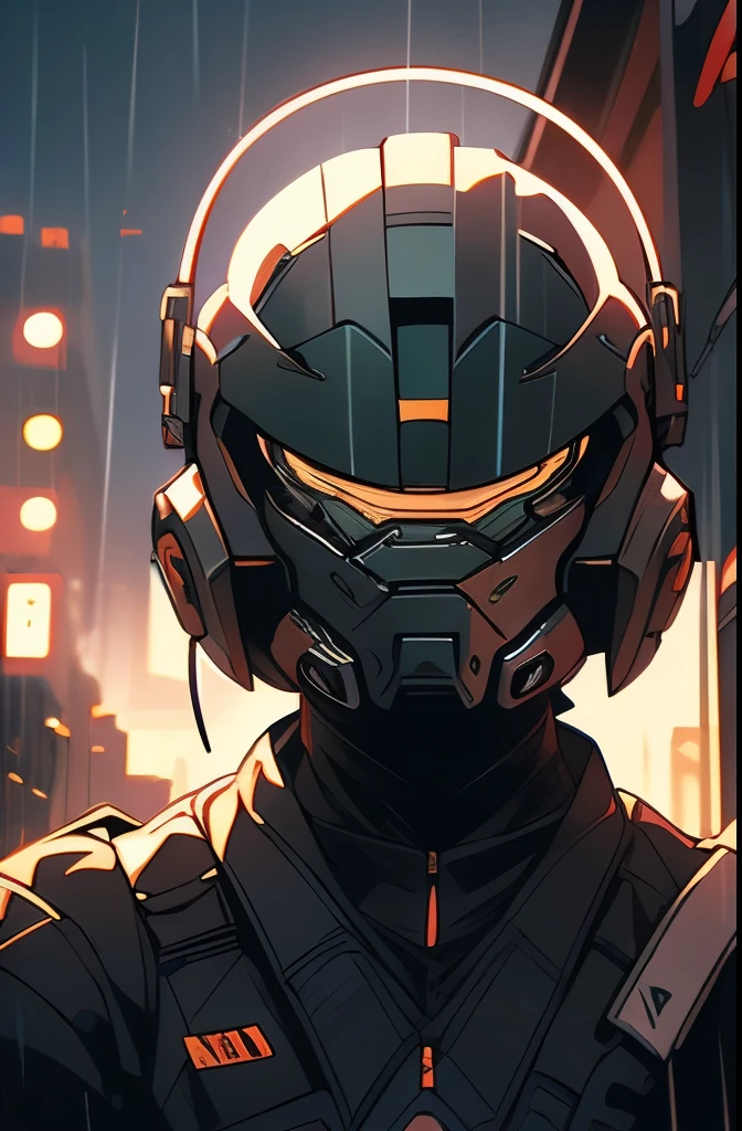 a close up of a person in a helmet in the rain, master chief, halo master chief, master chief from halo, halo infinite!!, master chief in cyberpunk city, vibrant fan art, halo, fantasy art of doom slayer, adam driver as master chief, epic art style, from doom and halo, spartan, epic video game art, odst, halo infinite