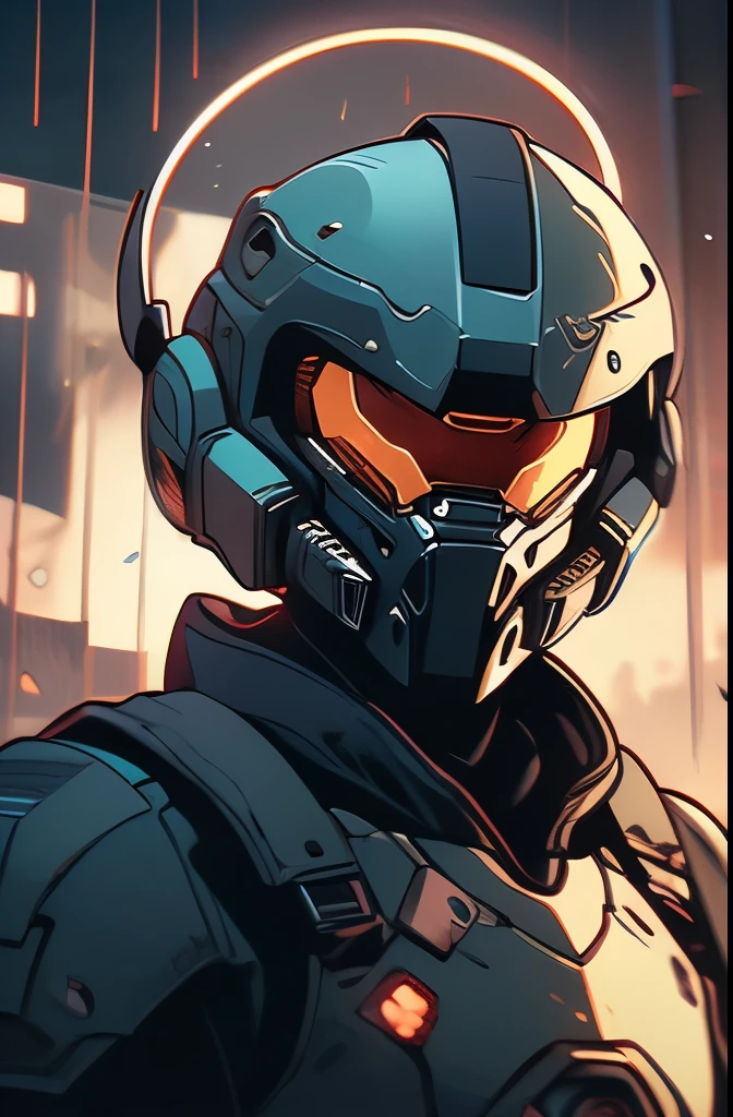 a close up of a person in a helmet in the rain, master chief, halo master chief, master chief from halo, halo infinite!!, master chief in cyberpunk city, vibrant fan art, halo, fantasy art of doom slayer, adam driver as master chief, epic art style, from doom and halo, spartan, epic video game art, odst, halo infinite