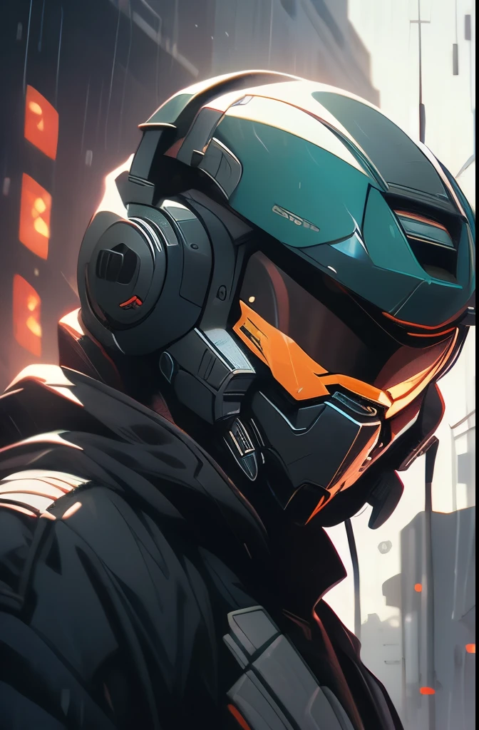 a close up of a person in a helmet in the rain, master chief, halo master chief, master chief from halo, halo infinite!!, master chief in cyberpunk city, vibrant fan art, halo, fantasy art of doom slayer, adam driver as master chief, epic art style, from doom and halo, spartan, epic video game art, odst, halo infinite