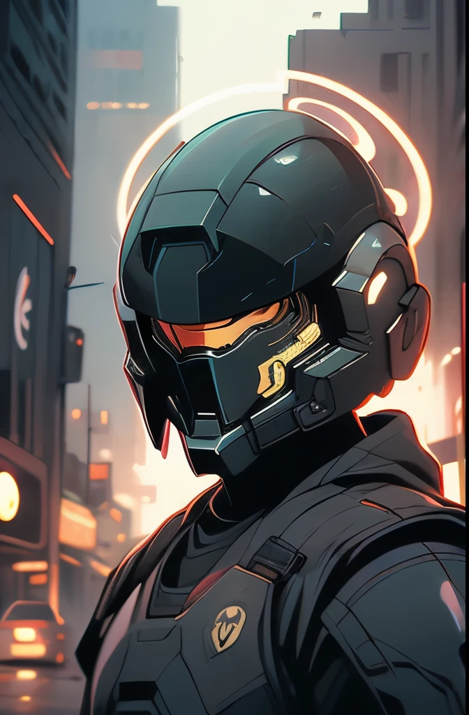 a close up of a person in a helmet in the rain, master chief, halo master chief, master chief from halo, halo infinite!!, master chief in cyberpunk city, vibrant fan art, halo, fantasy art of doom slayer, adam driver as master chief, epic art style, from doom and halo, spartan, epic video game art, odst, halo infinite