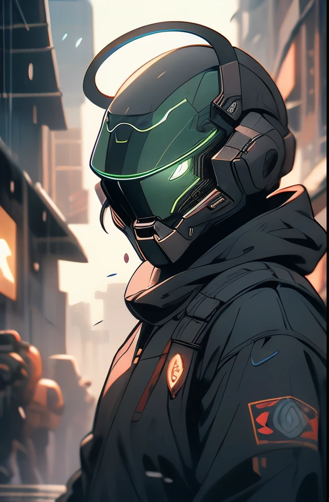 a close up of a person in a helmet in the rain, master chief, halo master chief, master chief from halo, halo infinite!!, master chief in cyberpunk city, vibrant fan art, halo, fantasy art of doom slayer, adam driver as master chief, epic art style, from doom and halo, spartan, epic video game art, odst, halo infinite