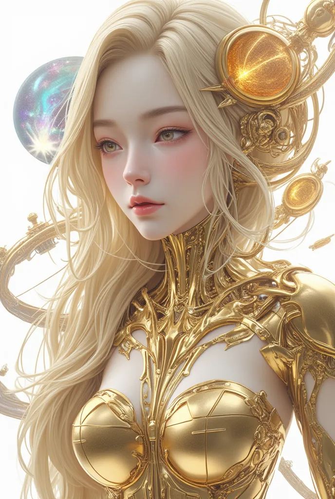 ((best quality)), ((masterpiece)), (detailed), perfect face of cyberpunk mecha japanese girl, shiny gold eyes, shiny gold hair, ...