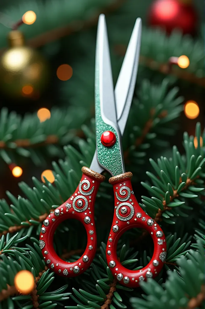 A pair of scissors decorated for Christmas