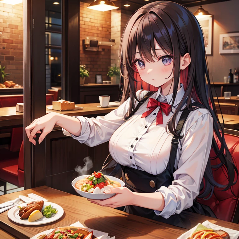 Make a woman at the restaurant, HOT,  high resolution , masterpiece, Ultra HD,