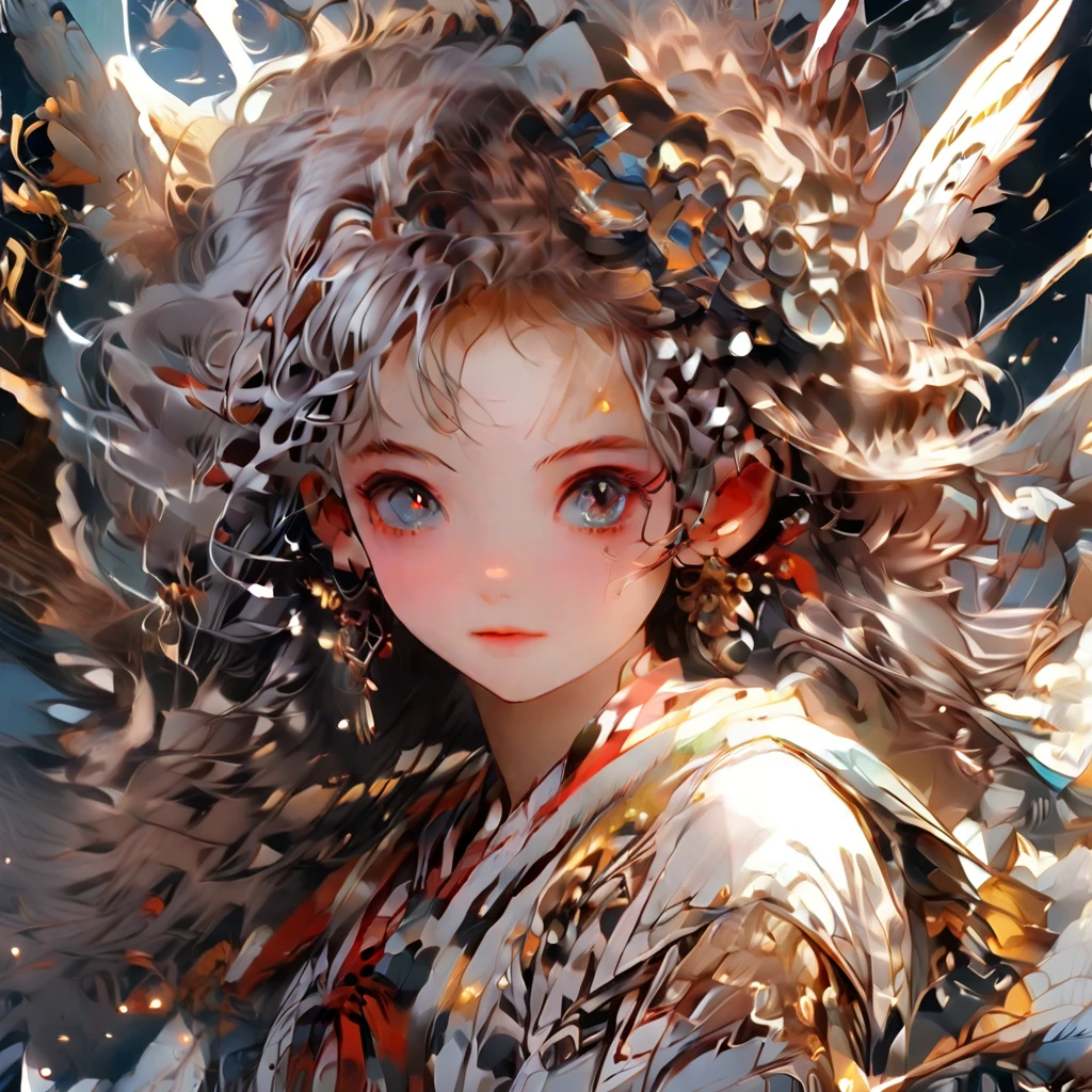 Absurd,anime,Detailed and beautiful eyes,(art),(artistic clothing:1.5),angel,gray hair,smile,(a girl:1.5),from the waist up,(small breasts:1.2),(small chest:1.2),mysterious,fallen Angel,Hello,(Large detailed hair ornament:1.2),(look away:1.5),detailed clothes,Flashy Moves,Mechanical,masterpiece, moe kawaii,abyss,luster,lame,(ultra detailed:1.2), ((highest quality)) ,Extremely Delicately Beautiful ,64k