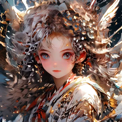 absurd,anime,detailed and beautiful eyes,(art),(artistic clothing:1.5),angel,gray hair,smile,(a girl:1.5),from the waist up,(sma...