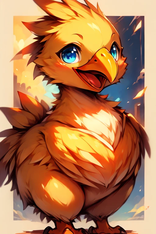 masterpiece, A cute little bird, solo, blue eyes, Yellow body, Red mouth, cute expression, chocobo
