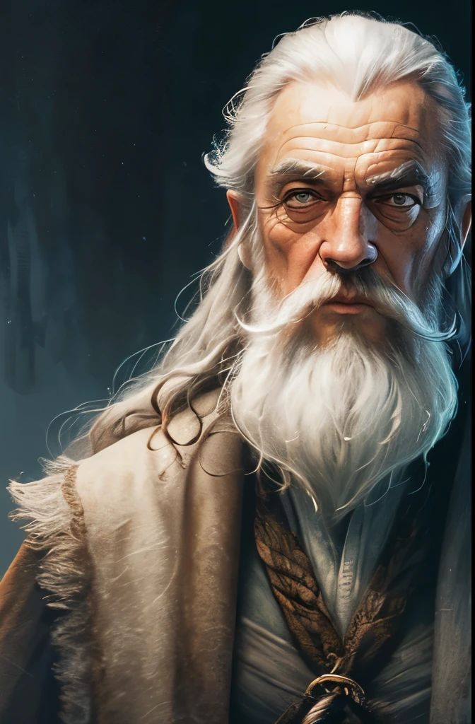 a close up of a painting of a man with a long beard and a long beard, gandalf, gandalf from lord of the rings, gandalf the grey, gandalf (lotr, lord of the rings concept art, sean connery as gandalf, portrait of gandalf, gandalf the white, wizard, lord of the rings aesthetic