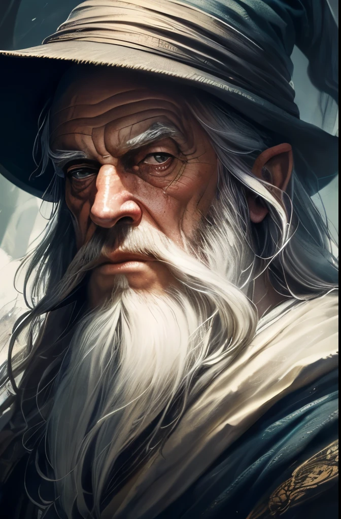 a close up of a painting of a man with a long beard and a long beard, gandalf, gandalf from lord of the rings, gandalf the grey, gandalf (lotr, lord of the rings concept art, sean connery as gandalf, portrait of gandalf, gandalf the white, wizard, lord of the rings aesthetic