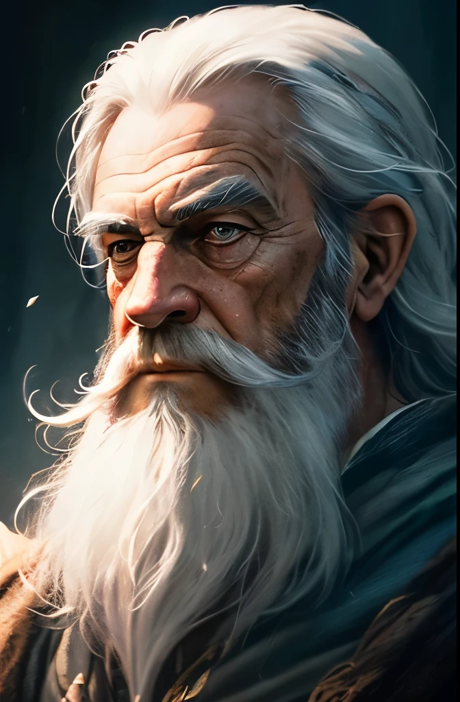 a close up of a painting of a man with a long beard and a long beard, gandalf, gandalf from lord of the rings, gandalf the grey, gandalf (lotr, lord of the rings concept art, sean connery as gandalf, portrait of gandalf, gandalf the white, wizard, lord of the rings aesthetic