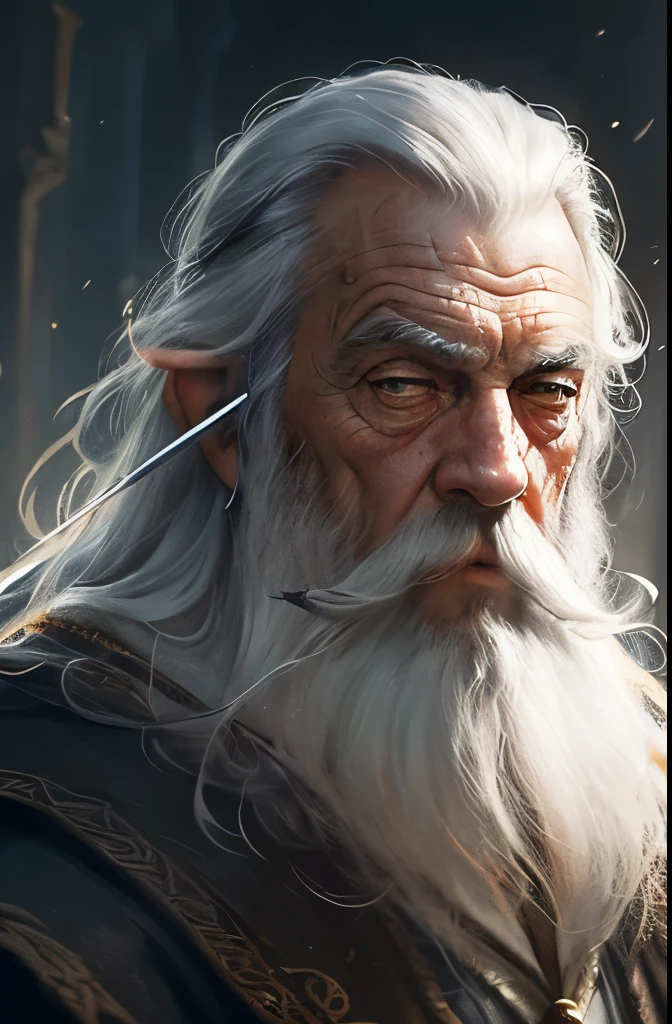 a close up of a painting of a man with a long beard and a long beard, gandalf, gandalf from lord of the rings, gandalf the grey, gandalf (lotr, lord of the rings concept art, sean connery as gandalf, portrait of gandalf, gandalf the white, wizard, lord of the rings aesthetic