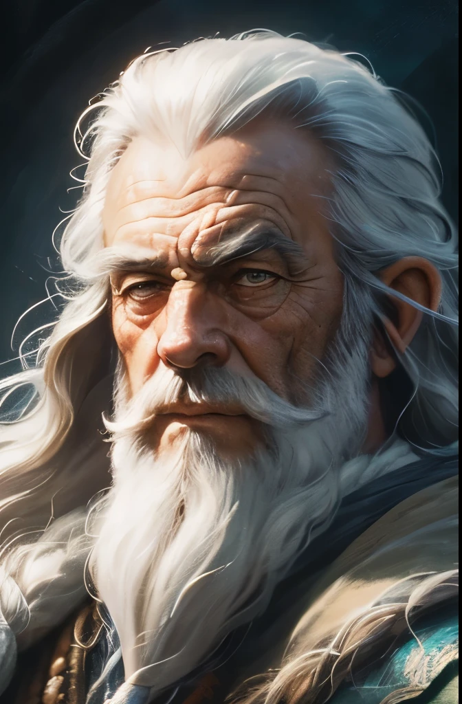 a close up of a painting of a man with a long beard and a long beard, gandalf, gandalf from lord of the rings, gandalf the grey, gandalf (lotr, lord of the rings concept art, sean connery as gandalf, portrait of gandalf, gandalf the white, wizard, lord of the rings aesthetic