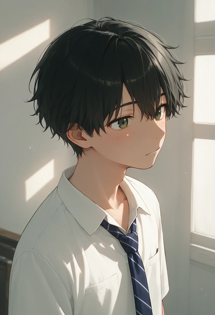  male、二人のmale、high school student、Student Uniform、slacks、 loose necktie、whole body、Black Hair、Summer sunlight、study、二人のmaleがキスをする、 long bangs、Black Hair、